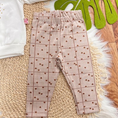 Conj. Casaco de Moletom Coração e Calça Legging - Off White